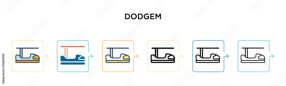 Dodgem vector icon in 6 different modern styles. Black, two colored dodgem icons designed in filled, outline, line and stroke style. Vector illustration can be used for web, mobile, ui Dodgem vector icon in 6 different modern styles. Black, two colored dodgem icons designed in filled, outline, line and stroke style. Vector illustration can be used for web, mobile, ui