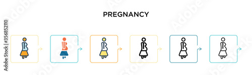 Pregnancy vector icon in 6 different modern styles. Black, two colored pregnancy icons designed in filled, outline, line and stroke style. Vector illustration can be used for web, mobile, ui