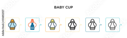Baby cup vector icon in 6 different modern styles. Black, two colored baby cup icons designed in filled, outline, line and stroke style. Vector illustration can be used for web, mobile, ui