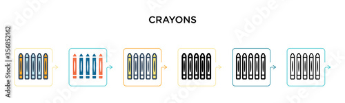 Crayons vector icon in 6 different modern styles. Black, two colored crayons icons designed in filled, outline, line and stroke style. Vector illustration can be used for web, mobile, ui
