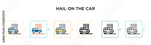Hail on the car vector icon in 6 different modern styles. Black, two colored hail on the car icons designed in filled, outline, line and stroke style. Vector illustration can be used for web, mobile,