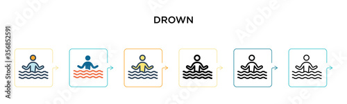 Drown vector icon in 6 different modern styles. Black, two colored drown icons designed in filled, outline, line and stroke style. Vector illustration can be used for web, mobile, ui
