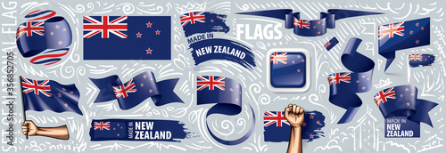 Vector set of the national flag of New Zealand in various creative designs