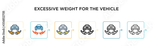 Excessive weight for the vehicle vector icon in 6 different modern styles. Black, two colored excessive weight for the vehicle icons designed in filled, outline, line and stroke style. Vector
