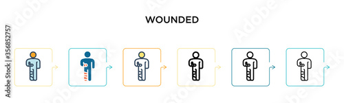 Wounded vector icon in 6 different modern styles. Black, two colored wounded icons designed in filled, outline, line and stroke style. Vector illustration can be used for web, mobile, ui