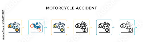 Motorcycle accident vector icon in 6 different modern styles. Black, two colored motorcycle accident icons designed in filled, outline, line and stroke style. Vector illustration can be used for web,