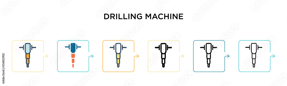Drilling machine vector icon in 6 different modern styles. Black, two colored drilling machine icons designed in filled, outline, line and stroke style. Vector illustration can be used for web, Drilling machine vector icon in 6 different modern styles. Black, two colored drilling machine icons designed in filled, outline, line and stroke style. Vector illustration can be used for web,