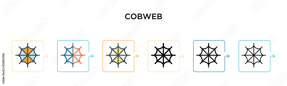 Cobweb vector icon in 6 different modern styles. Black, two colored cobweb icons designed in filled, outline, line and stroke style. Vector illustration can be used for web, mobile, ui