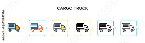 Cargo truck vector icon in 6 different modern styles. Black, two colored cargo truck icons designed in filled, outline, line and stroke style. Vector illustration can be used for web, mobile, ui