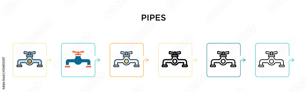 Pipes vector icon in 6 different modern styles. Black, two colored pipes icons designed in filled, outline, line and stroke style. Vector illustration can be used for web, mobile, ui Pipes vector icon in 6 different modern styles. Black, two colored pipes icons designed in filled, outline, line and stroke style. Vector illustration can be used for web, mobile, ui