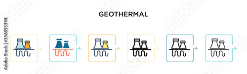 Geothermal vector icon in 6 different modern styles. Black, two colored geothermal icons designed in filled, outline, line and stroke style. Vector illustration can be used for web, mobile, ui