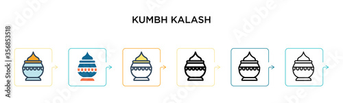 Kumbh kalash vector icon in 6 different modern styles. Black, two colored kumbh kalash icons designed in filled, outline, line and stroke style. Vector illustration can be used for web, mobile, ui