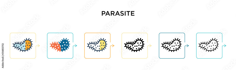 Parasite vector icon in 6 different modern styles. Black, two colored parasite icons designed in filled, outline, line and stroke style. Vector illustration can be used for web, mobile, ui
