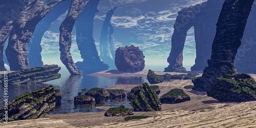 Alien landscape for wallpaper design and advertising.