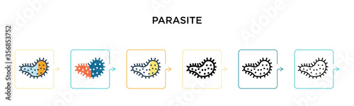 Parasite vector icon in 6 different modern styles. Black, two colored parasite icons designed in filled, outline, line and stroke style. Vector illustration can be used for web, mobile, ui