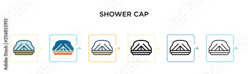 Shower cap vector icon in 6 different modern styles. Black, two colored shower cap icons designed in filled, outline, line and stroke style. Vector illustration can be used for web, mobile, ui