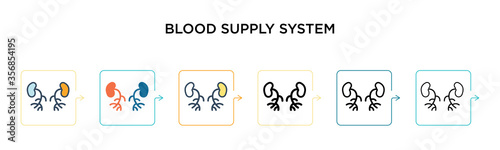 Blood supply system vector icon in 6 different modern styles. Black, two colored blood supply system icons designed in filled, outline, line and stroke style. Vector illustration can be used for web, photo