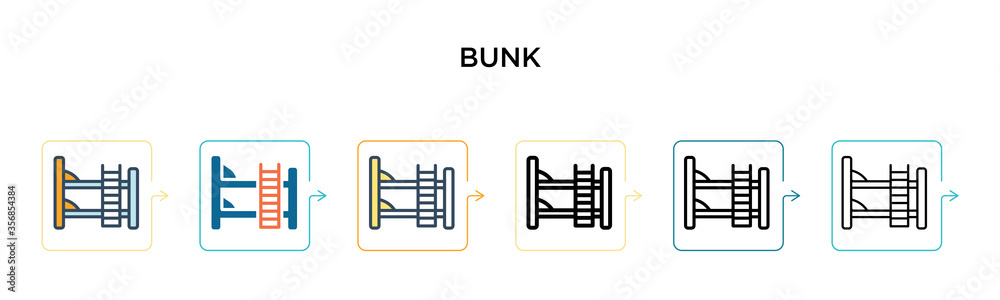 Bunk vector icon in 6 different modern styles. Black, two colored bunk icons designed in filled, outline, line and stroke style. Vector illustration can be used for web, mobile, ui