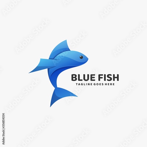 Vector Logo Illustration Blue Fish Gradient Colorful Style.