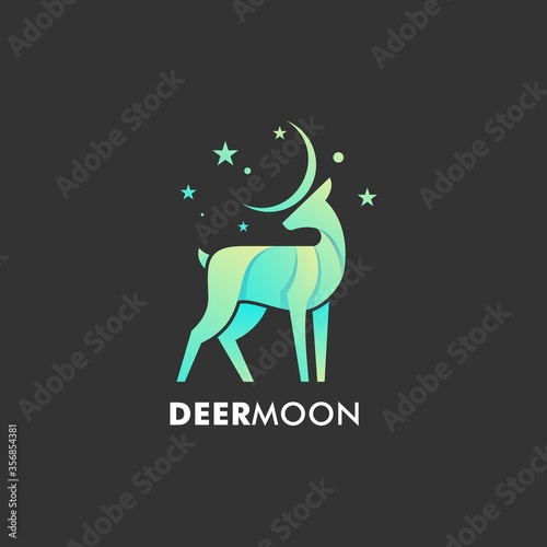 Vector Logo Illustration Deer Moon Gradient Colorful Style.