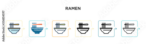 Ramen vector icon in 6 different modern styles. Black, two colored ramen icons designed in filled, outline, line and stroke style. Vector illustration can be used for web, mobile, ui