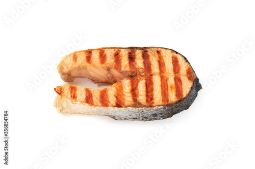 grilled salmon steak fillet, isolated on white background