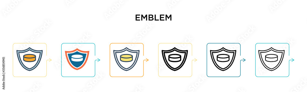 Emblem vector icon in 6 different modern styles. Black, two colored emblem icons designed in filled, outline, line and stroke style. Vector illustration can be used for web, mobile, ui Emblem vector icon in 6 different modern styles. Black, two colored emblem icons designed in filled, outline, line and stroke style. Vector illustration can be used for web, mobile, ui