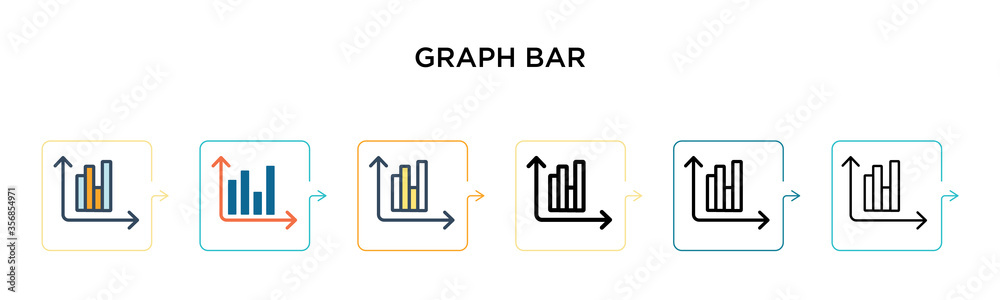 Graph bar vector icon in 6 different modern styles. Black, two colored graph bar icons designed in filled, outline, line and stroke style. Vector illustration can be used for web, mobile, ui Graph bar vector icon in 6 different modern styles. Black, two colored graph bar icons designed in filled, outline, line and stroke style. Vector illustration can be used for web, mobile, ui