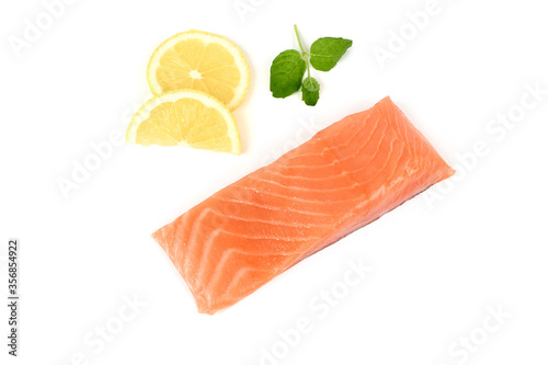 Fresh salmon fillet on the white background.