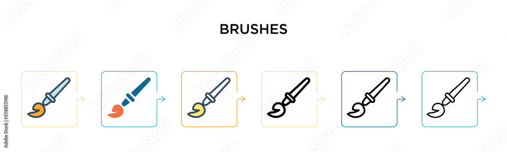 Brushes vector icon in 6 different modern styles. Black, two colored brushes icons designed in filled, outline, line and stroke style. Vector illustration can be used for web, mobile, ui Brushes vector icon in 6 different modern styles. Black, two colored brushes icons designed in filled, outline, line and stroke style. Vector illustration can be used for web, mobile, ui