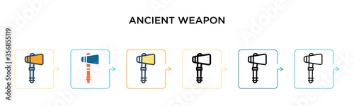 Ancient weapon vector icon in 6 different modern styles. Black  two colored ancient weapon icons designed in filled  outline  line and stroke style. Vector illustration can be used for web  mobile  ui