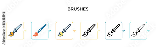 Brushes vector icon in 6 different modern styles. Black, two colored brushes icons designed in filled, outline, line and stroke style. Vector illustration can be used for web, mobile, ui