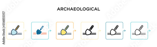 Archaeological vector icon in 6 different modern styles. Black, two colored archaeological icons designed in filled, outline, line and stroke style. Vector illustration can be used for web, mobile, ui