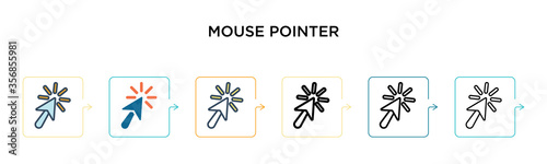 Mouse pointer vector icon in 6 different modern styles. Black, two colored mouse pointer icons designed in filled, outline, line and stroke style. Vector illustration can be used for web, mobile, ui