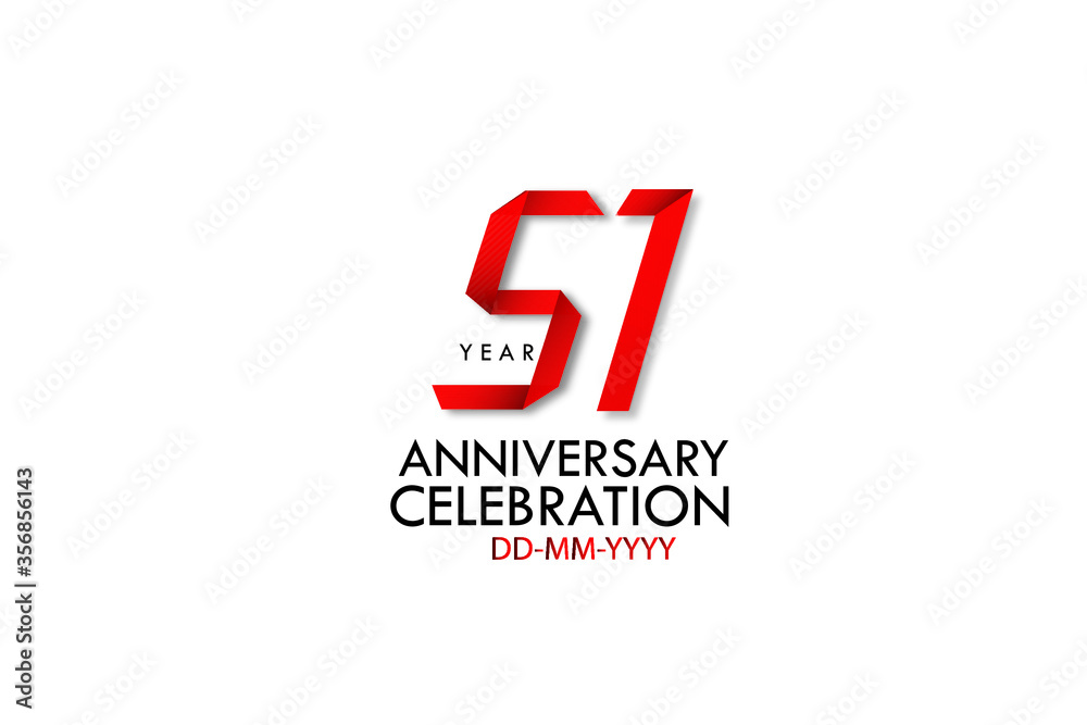 51 years anniversary, Red Dark Contour color with Speedy Design minimalist logo vector illustration on white background - Vector