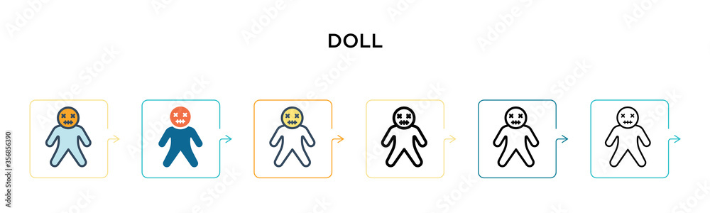 Doll vector icon in 6 different modern styles. Black, two colored doll icons designed in filled, outline, line and stroke style. Vector illustration can be used for web, mobile, ui Doll vector icon in 6 different modern styles. Black, two colored doll icons designed in filled, outline, line and stroke style. Vector illustration can be used for web, mobile, ui