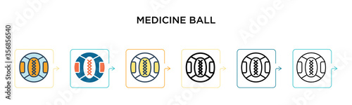 Medicine ball vector icon in 6 different modern styles. Black, two colored medicine ball icons designed in filled, outline, line and stroke style. Vector illustration can be used for web, mobile, ui