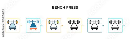 Bench press vector icon in 6 different modern styles. Black, two colored bench press icons designed in filled, outline, line and stroke style. Vector illustration can be used for web, mobile, ui