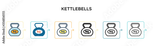 Kettlebells vector icon in 6 different modern styles. Black, two colored kettlebells icons designed in filled, outline, line and stroke style. Vector illustration can be used for web, mobile, ui