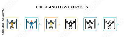 Chest and legs exercises vector icon in 6 different modern styles. Black, two colored chest and legs exercises icons designed in filled, outline, line and stroke style. Vector illustration can be used