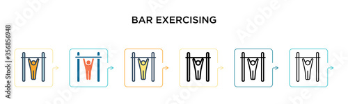 Bar exercising vector icon in 6 different modern styles. Black  two colored bar exercising icons designed in filled  outline  line and stroke style. Vector illustration can be used for web  mobile  ui