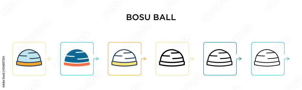 Fototapeta premium Bosu ball vector icon in 6 different modern styles. Black, two colored bosu ball icons designed in filled, outline, line and stroke style. Vector illustration can be used for web, mobile, ui