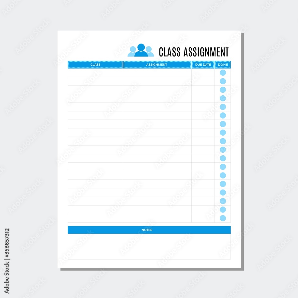 Class assignment planner chart, assignment tracker Stock Vector | Adobe ...