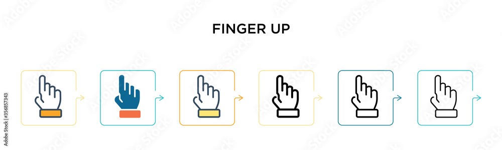 Finger up vector icon in 6 different modern styles. Black, two colored finger up icons designed in filled, outline, line and stroke style. Vector illustration can be used for web, mobile, ui Finger up vector icon in 6 different modern styles. Black, two colored finger up icons designed in filled, outline, line and stroke style. Vector illustration can be used for web, mobile, ui