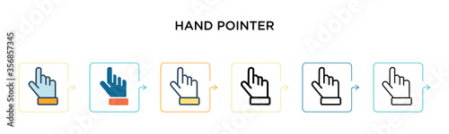 Hand pointer vector icon in 6 different modern styles. Black, two colored hand pointer icons designed in filled, outline, line and stroke style. Vector illustration can be used for web, mobile, ui