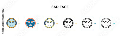 Sad face vector icon in 6 different modern styles. Black, two colored sad face icons designed in filled, outline, line and stroke style. Vector illustration can be used for web, mobile, ui