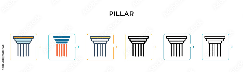 Pillar vector icon in 6 different modern styles. Black, two colored pillar icons designed in filled, outline, line and stroke style. Vector illustration can be used for web, mobile, ui Pillar vector icon in 6 different modern styles. Black, two colored pillar icons designed in filled, outline, line and stroke style. Vector illustration can be used for web, mobile, ui