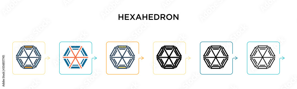 Hexahedron vector icon in 6 different modern styles. Black, two colored hexahedron icons designed in filled, outline, line and stroke style. Vector illustration can be used for web, mobile, ui Hexahedron vector icon in 6 different modern styles. Black, two colored hexahedron icons designed in filled, outline, line and stroke style. Vector illustration can be used for web, mobile, ui