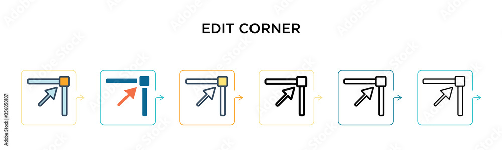 Edit corner vector icon in 6 different modern styles. Black, two colored edit corner icons designed in filled, outline, line and stroke style. Vector illustration can be used for web, mobile, ui Edit corner vector icon in 6 different modern styles. Black, two colored edit corner icons designed in filled, outline, line and stroke style. Vector illustration can be used for web, mobile, ui