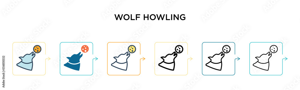 Wolf howling vector icon in 6 different modern styles. Black, two ...